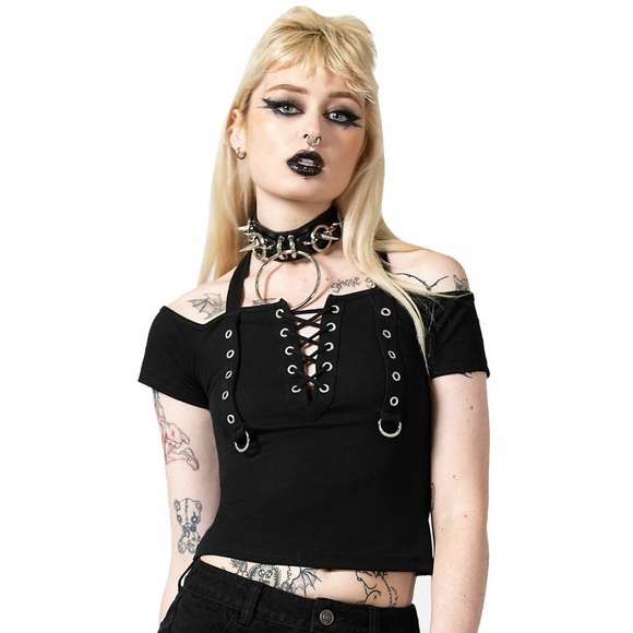 Gothic Killstar Lace Up D-ring Bondage Halter Top 🦇 - Picture 1 of 3